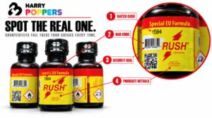 • Infographic guide on how to spot authentic Rush poppers compared to counterfeit copies for buyers in the Philippines.