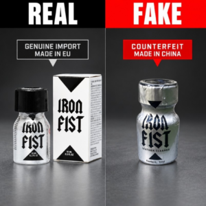 Comparison display of real versus fake poppers Manila imports.