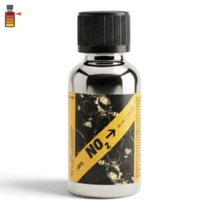 NO2 Amyl Maximum Intensity 30ml metallic-finish glass bottle with yellow stripe packaging layout.