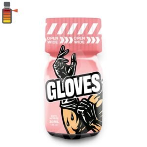 Amyl Gloves 30ml sturdy glass bottle with pink wide safety cap packaging.