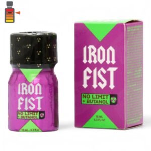 Iron Fist No Limit Butanol 10ml purple aluminum bottle and green retail box packaging.
