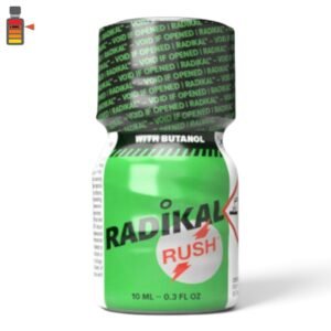 Radikal Rush Pentyl and Butanol Mix 10ml glass bottle with tamper-evident seal layout.